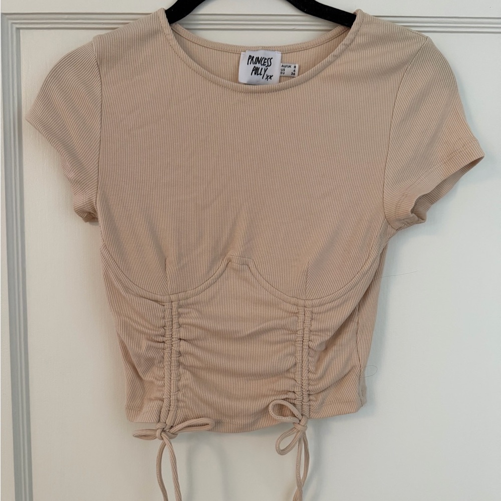 Princess Polly Beige Ruched Short Sleeve Top